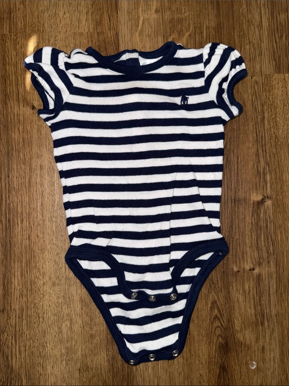 Ralph Lauren Navy and White Striped Short-Sleeve Baby Bodysuit